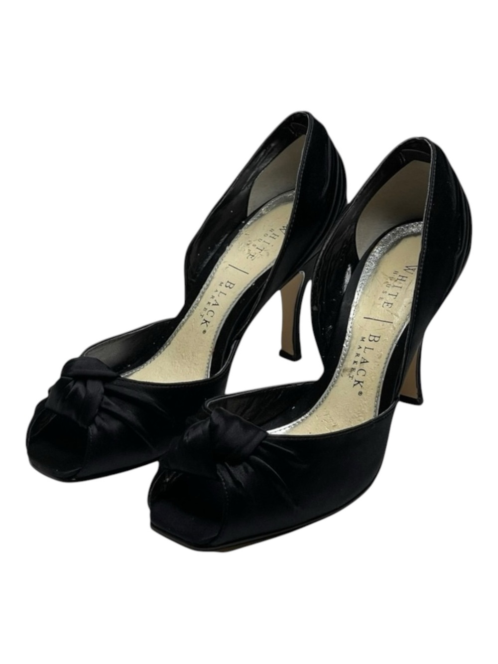 White House Black Market WHBM ❁ Satin Knot Peep Toe D’Orsay Heels ❁ Black 6M ❁ - Picture 8 of 16